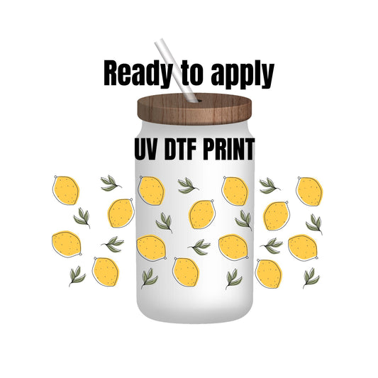 UV DTF Sticker print. Lemon wrap decal, tumbler decal. UV wrap for glass can tumbler. #5119