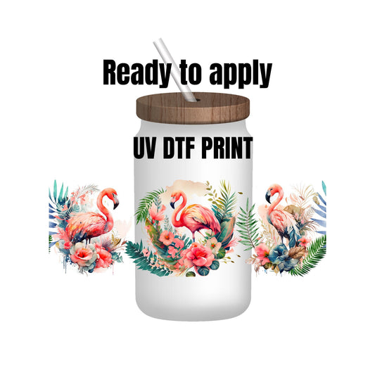 UV DTF Sticker print. Flamingos wrap decal, tumbler decal. UV wrap for glass can tumbler. #5127