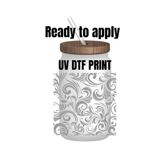 UV DTF Sticker print. Ready to apply! Floral swirl tooled leather element sheet. Flower wrap decal, UV wrap for glass can tumbler. #5134