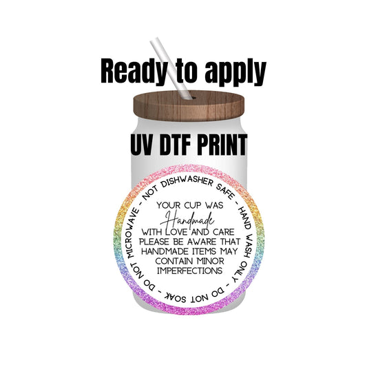 UV DTF Ready to apply Sticker print. Tumbler care 2 inch sticker decal, tumbler decal, permanent sticker. Care sticker for tumbler. #4129