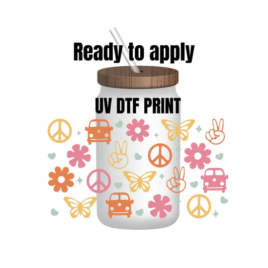 UV DTF Sticker print. Retro groovy wrap, tumbler decal. UV wrap for glass can tumbler. #5103