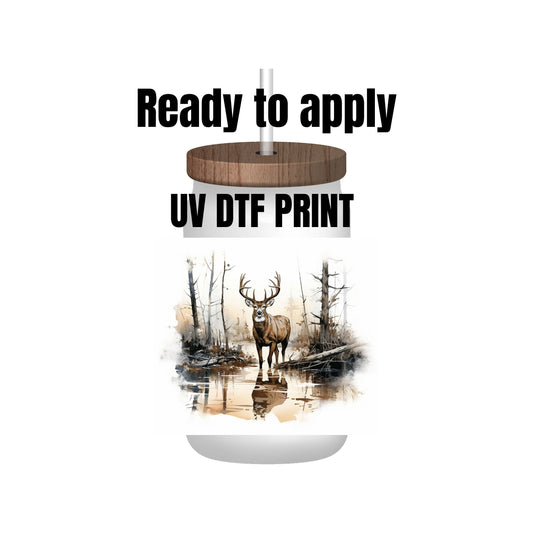 UV DTF Sticker print. Hunting deer decal, tumbler decal, permanent sticker. UV wrap for glass can tumbler. #1020