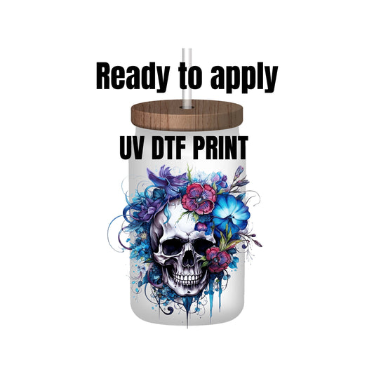 UV dtf Sticker print Floral Skeleton decal, tumbler decal, permanent sticker. Uv wrap for glass can tumbler. #10027