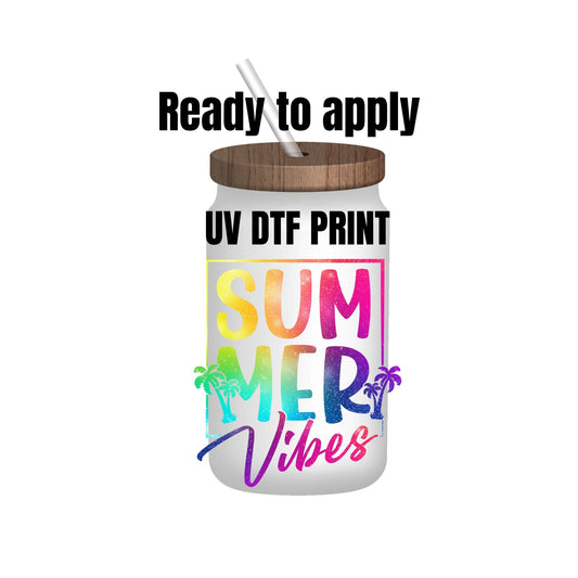 UV DTF Sticker print. Summer vibes colored decal, tumbler decal, permanent sticker. Uv wrap for glass can tumbler. #4131