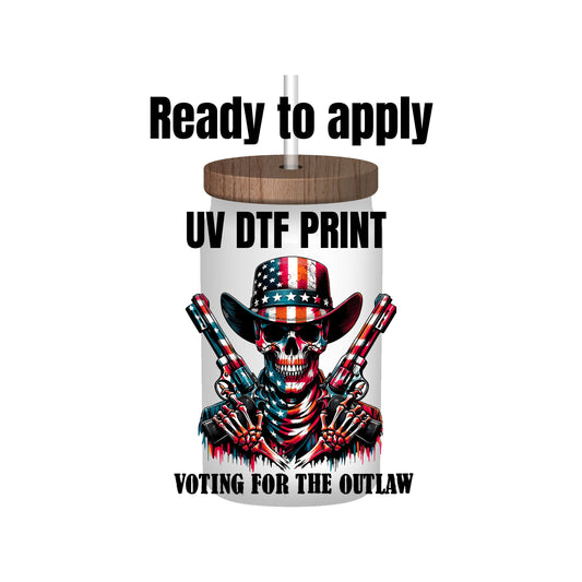 UV DTF Sticker print. Voting for the outlaw Trump decal, tumbler decal, permanent sticker. Uv wrap for glass can tumbler. #4192