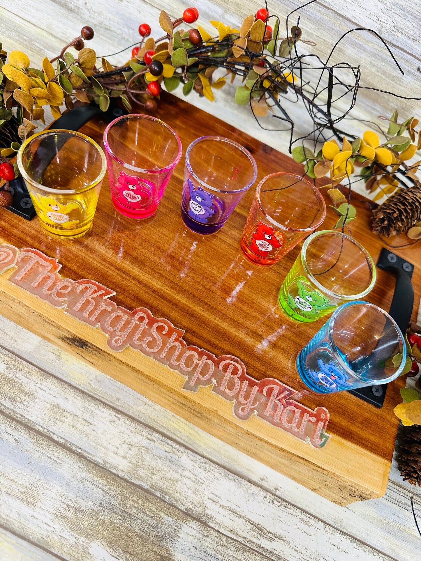 Set of 6 shot glasses with swear bear uv dtf decals. Sarcastic gift. Party decor. 21st birthday. Funny gift.