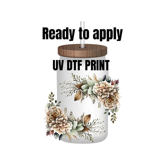 UV DTF Sticker print. Elegant Boho corner flower set decal, tumbler decal, permanent sticker. Uv wrap for glass can tumbler. #10029