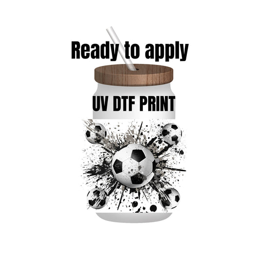 UV DTF Sticker print. Soccer ball paint splatter decal, tumbler decal, permanent sticker. UV wrap for glass can tumbler. #9009