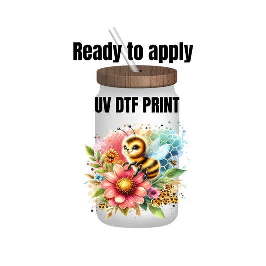 UV DTF Sticker print. Bee honeycomb decal, tumbler decal, permanent sticker. Uv wrap for glass can tumbler. #2013