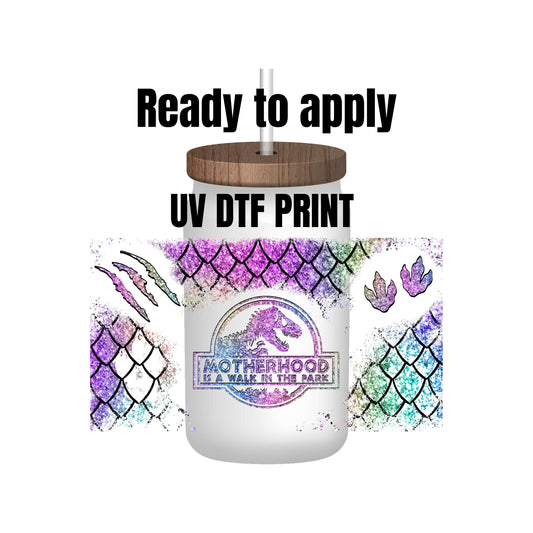 UV DTF Sticker print. Motherhood Dino wrap decal, tumbler decal. UV wrap for glass can tumbler. #5148