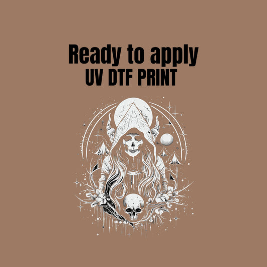 UV DTF Sticker print. White witch decal, tumbler decal, permanent sticker. Uv wrap for glass can tumbler. #7002