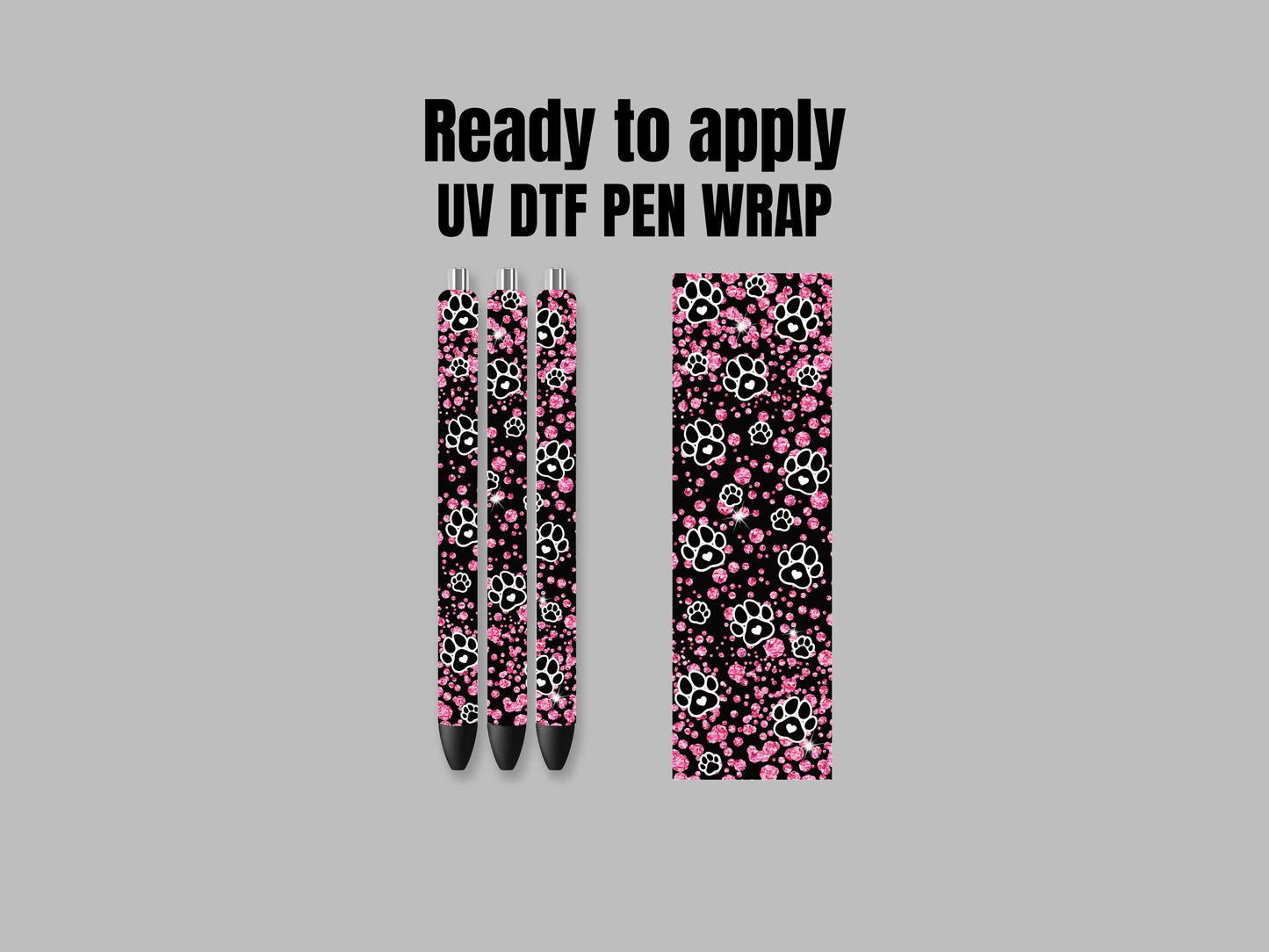 UV DTF Pen Wrap Ready To Apply Sticker Print. Pink diamon dog print with White backing. UV Pen wrap. #8010