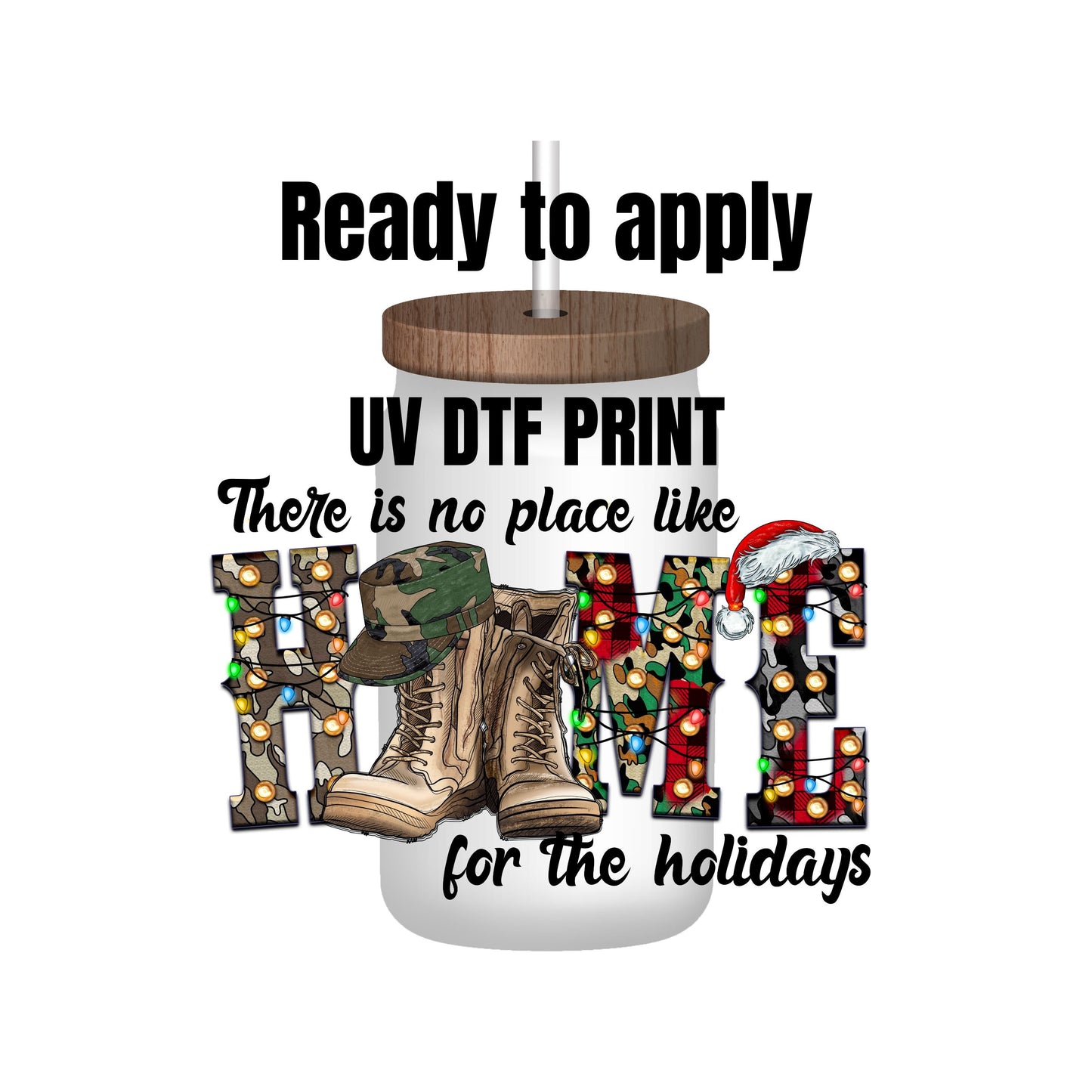 UV DTF Sticker print. There is no place like home Christmas decal, tumbler decal, permanent sticker. Uv wrap for glass can tumbler. #7005