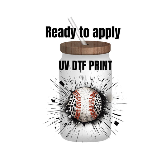 UV DTF Sticker print. Baseball leopard paint splatter decal, tumbler decal, permanent sticker. UV wrap for glass can tumbler. #9011