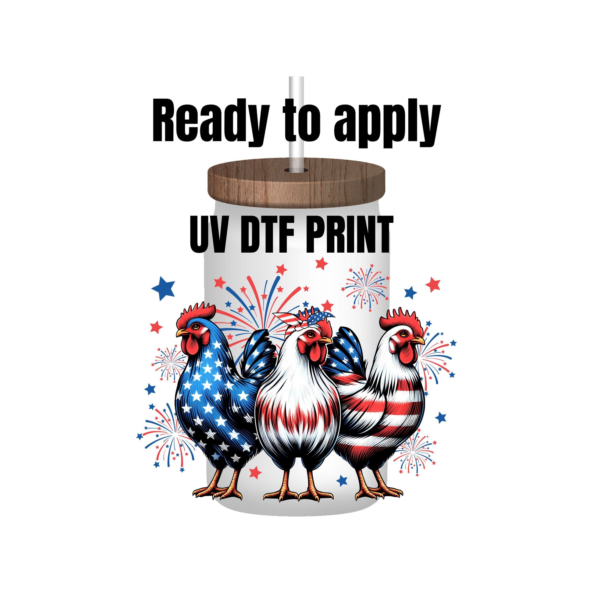 UV DTF Sticker print Patriotic Rooster Trio ready to apply decal, tumbler decal, permanent sticker. Uv wrap for glass can tumbler. #7006