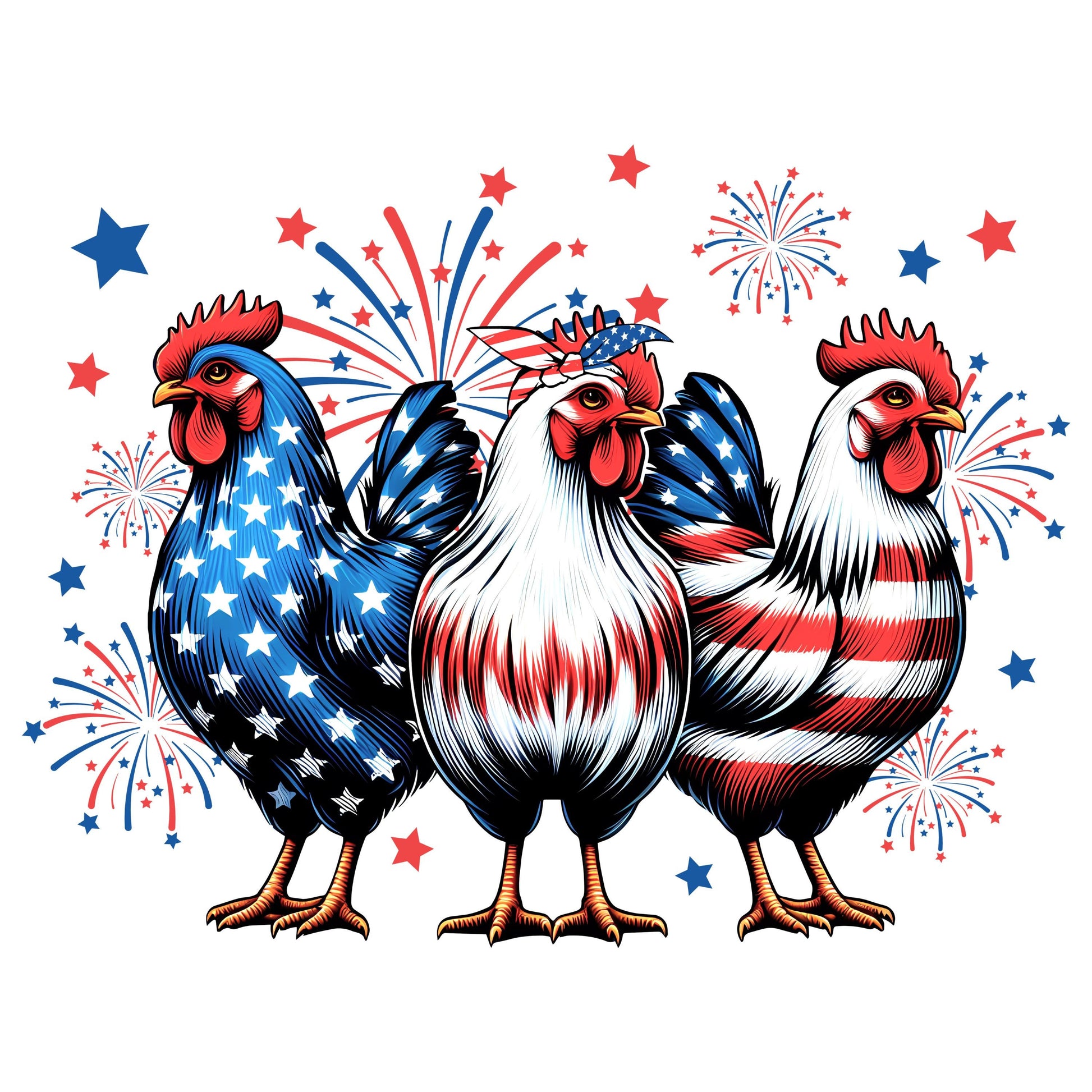 UV DTF Sticker print Patriotic Rooster Trio ready to apply decal, tumbler decal, permanent sticker. Uv wrap for glass can tumbler. #7006