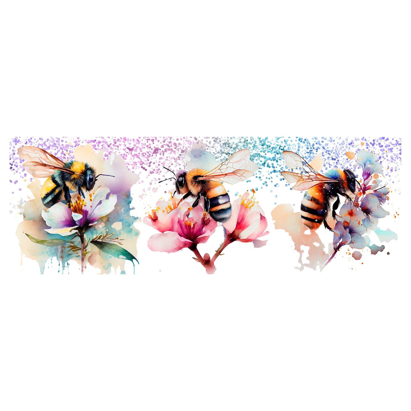 UV DTF Sticker print. Bees and flowers wrap decal, tumbler decal. UV wrap for glass can tumbler. #5122