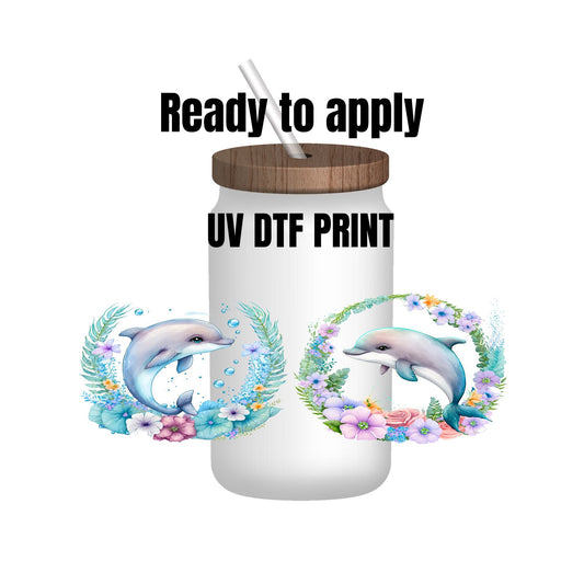 UV DTF Sticker print. Dolphin wrap decal, tumbler decal. UV wrap for glass can tumbler. #5125