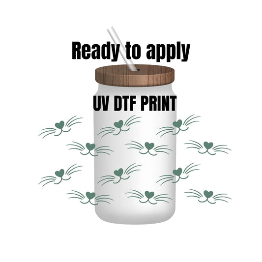 UV DTF Sticker print. Cat whiskers wrap decal, tumbler decal. UV wrap for glass can tumbler. #5129