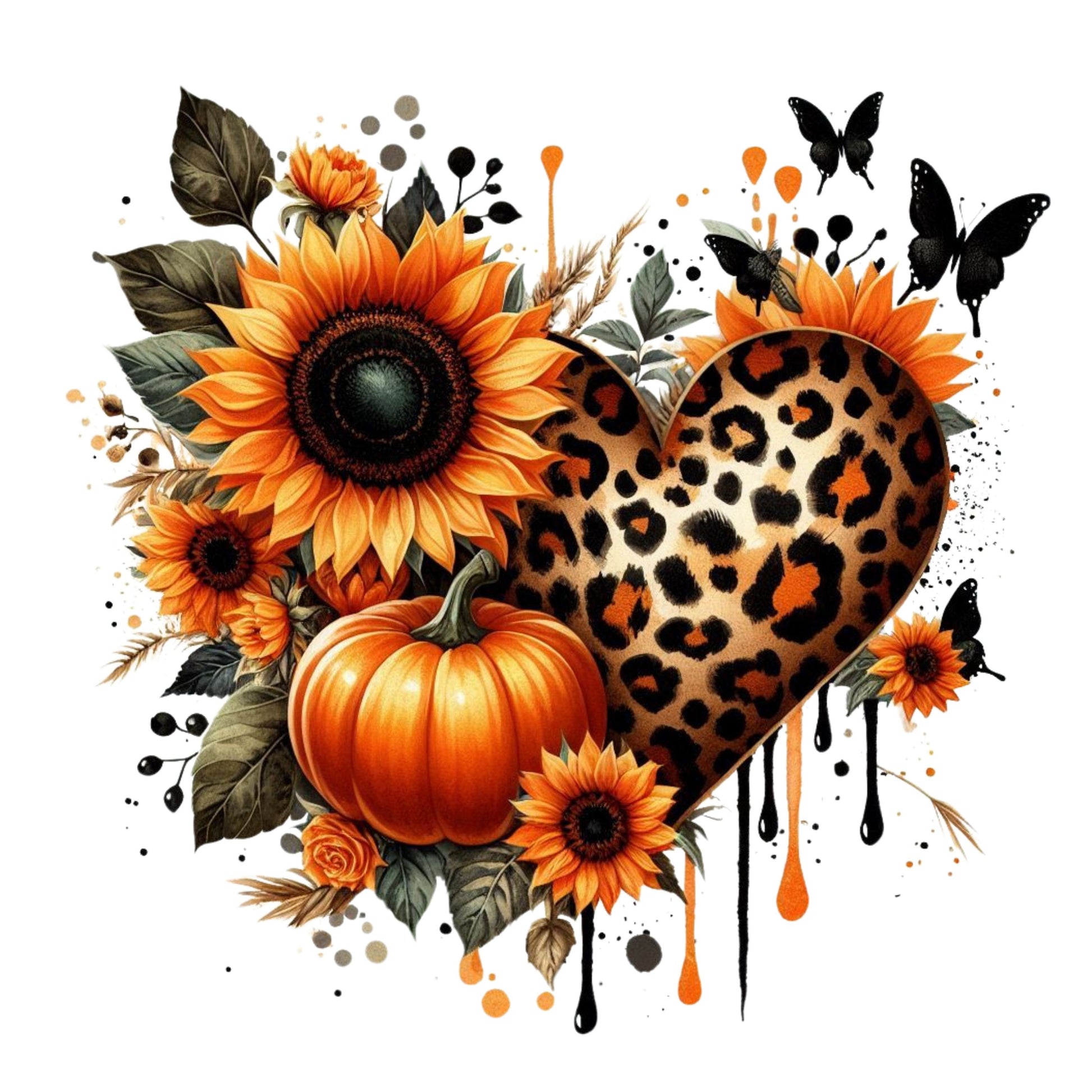 UV DTF Sticker print Leopard Heart Pumpkin Halloween and fall decal, tumbler decal, permanent sticker. Uv wrap for glass can tumbler. #7012