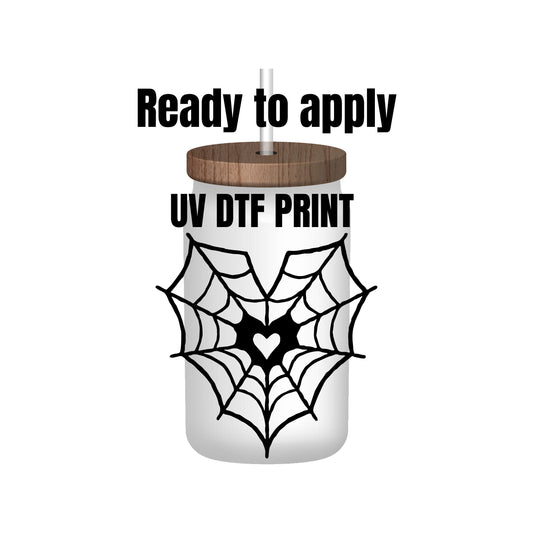 UV DTF Sticker print Heart Web Halloween decal, tumbler decal, permanent sticker. Uv wrap for glass can tumbler. #7020