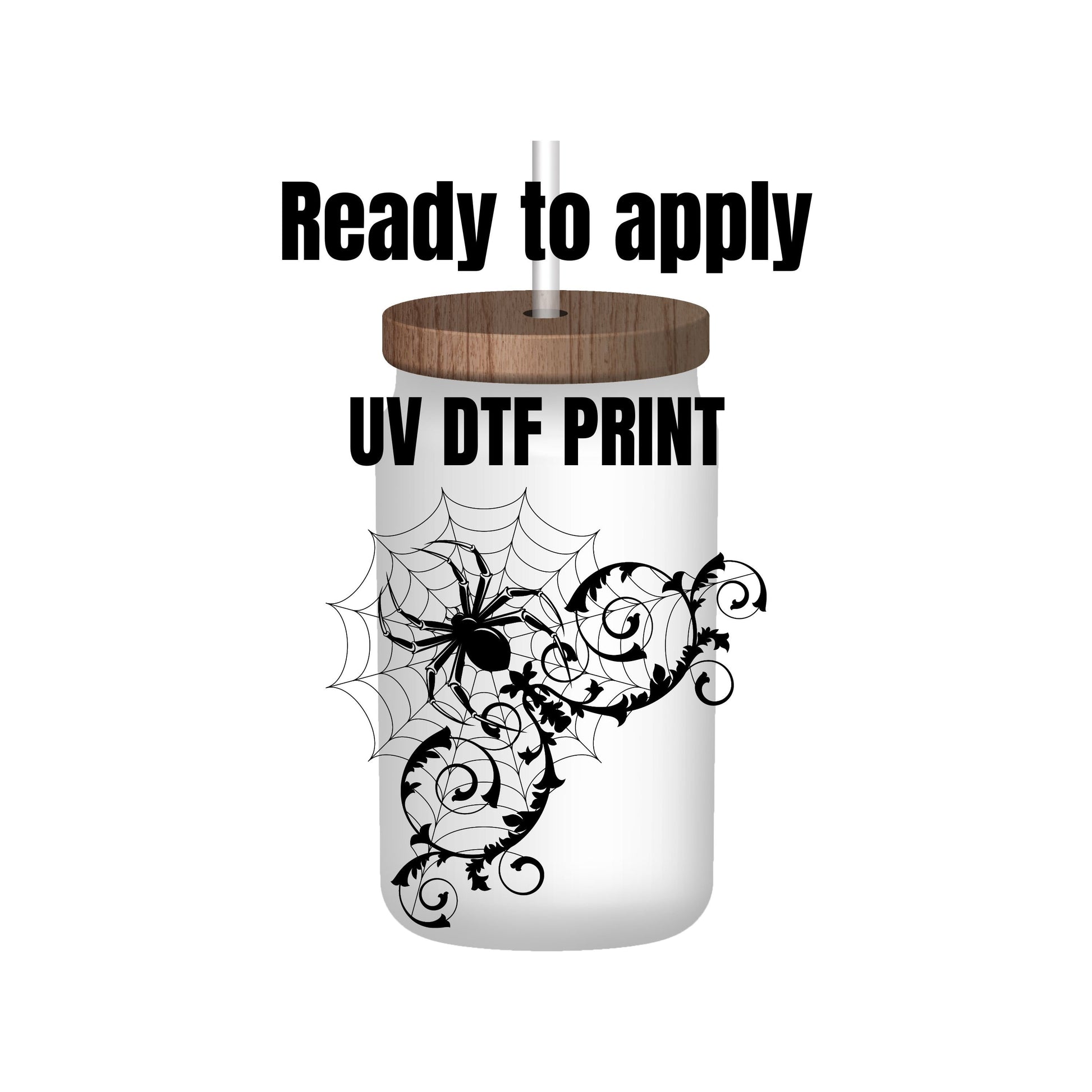 UV DTF Sticker print. Corner Spider web wrap decal, tumbler decal. UV wrap for glass can tumbler. #10037