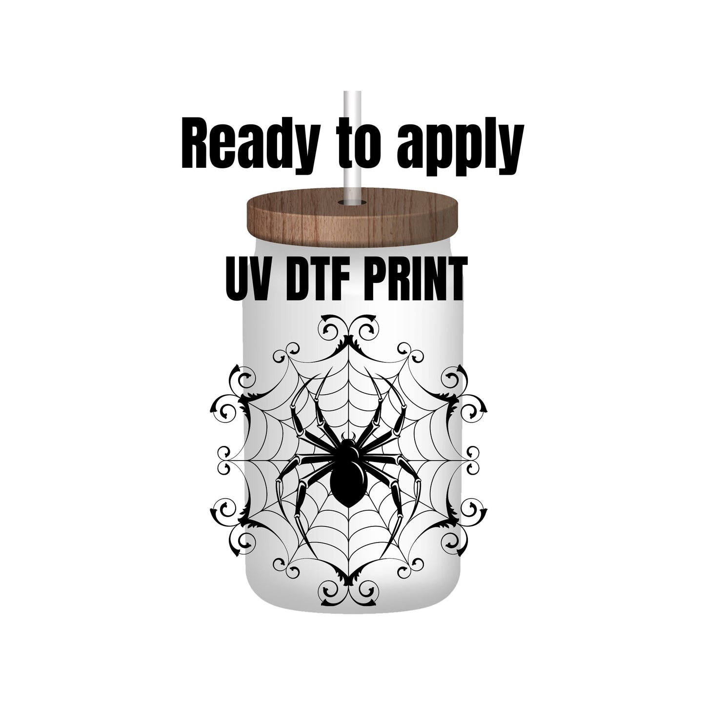 UV DTF Sticker print. Spider circle web wrap decal, tumbler decal. UV wrap for glass can tumbler. #10038