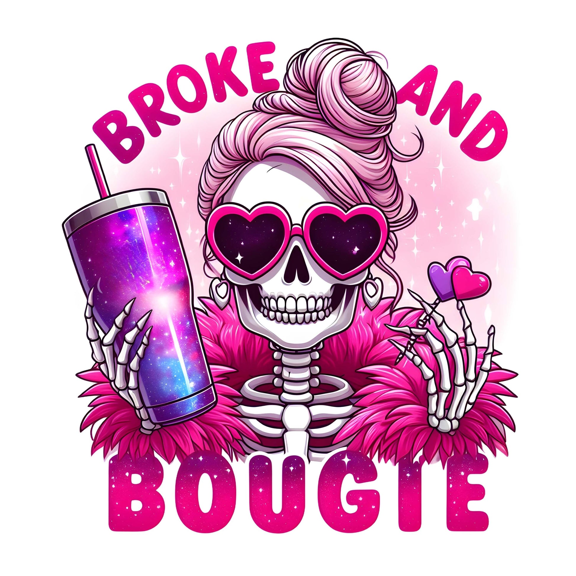 UV dtf Sticker print Broke and Bougie Skeleton decal, tumbler decal, permanent sticker. Uv wrap for glass can tumbler. #4189