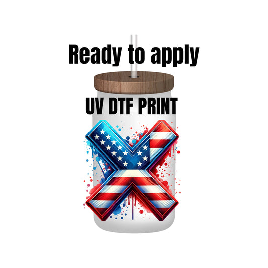 UV DTF Sticker print. Patriotic Gen X flag drip decal, tumbler decal, permanent sticker. Uv wrap for glass can tumbler. #4188