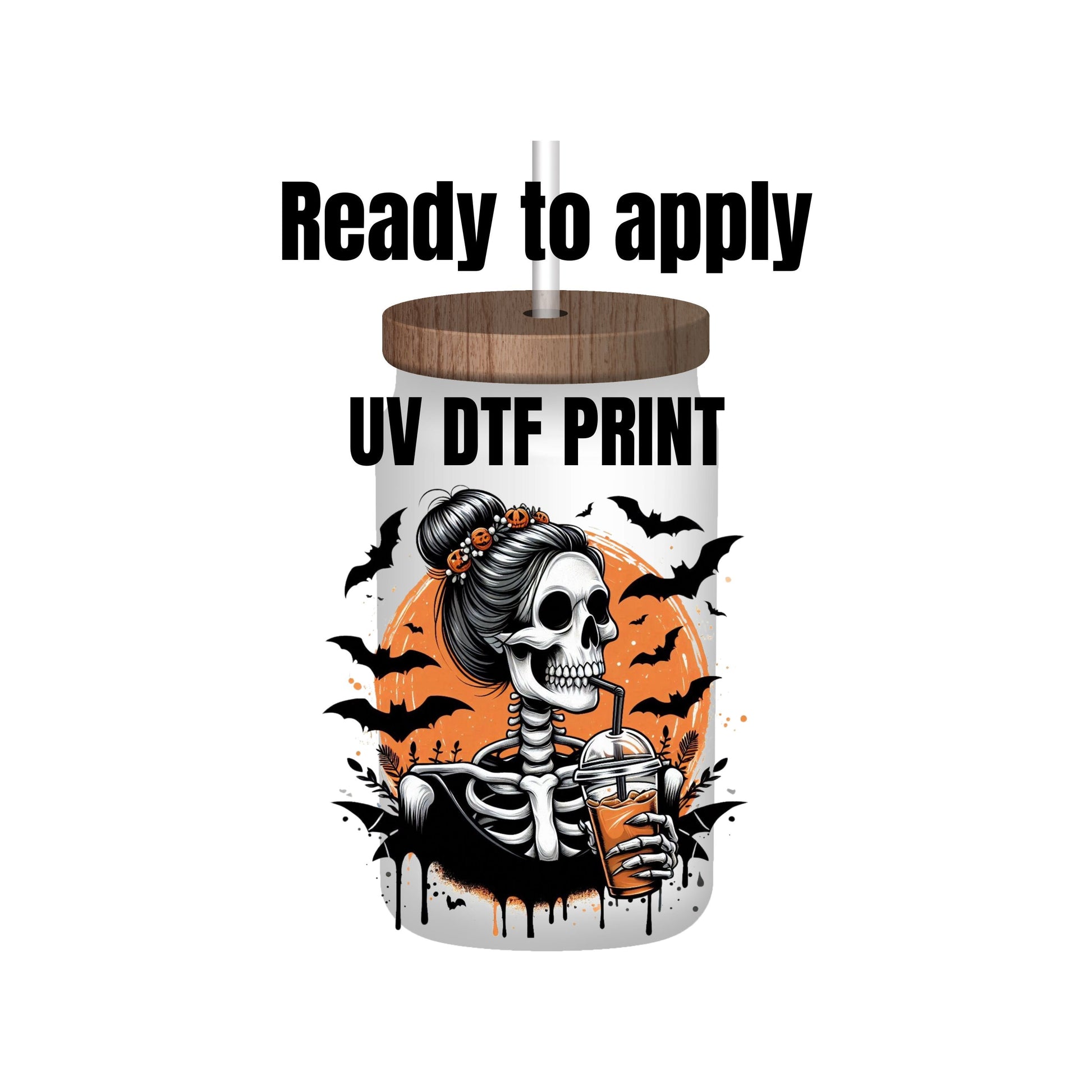 UV DTF Sticker print Halloween skull and bats decal, tumbler decal, permanent sticker. Uv wrap for glass can tumbler. #7023