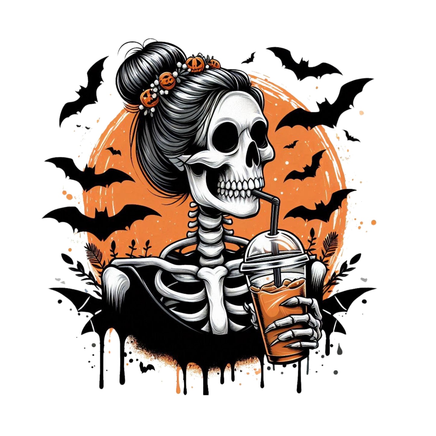 UV DTF Sticker print Halloween skull and bats decal, tumbler decal, permanent sticker. Uv wrap for glass can tumbler. #7023