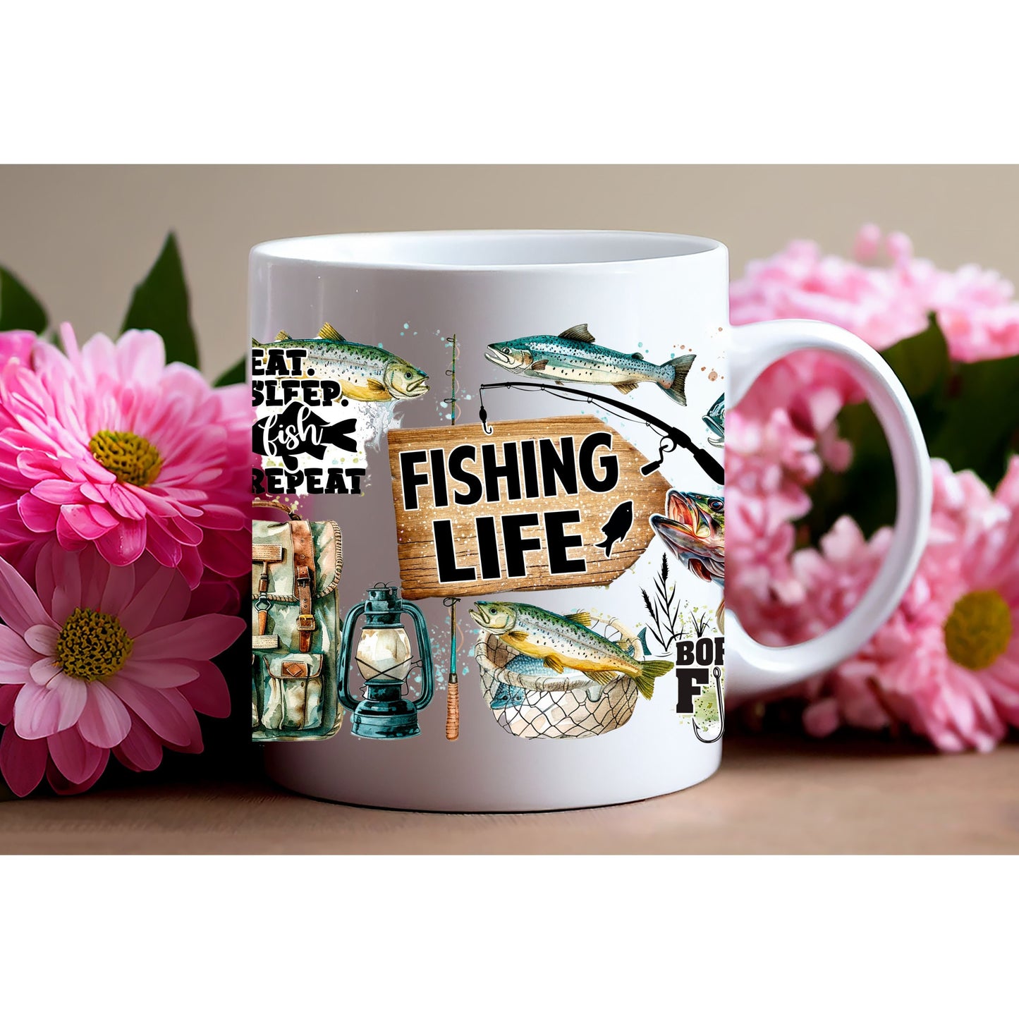 UV DTF Sticker print. Fishing Life, Fisherman rules tumbler wrap decal, tumbler decal. UV wrap for glass can tumbler. #5156