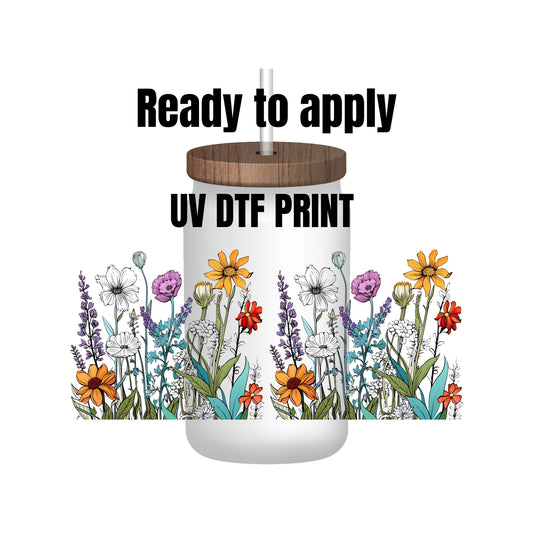 UV DTF Sticker print. Wildflowers summer wrap decal, tumbler decal. UV wrap for glass can tumbler. #5145