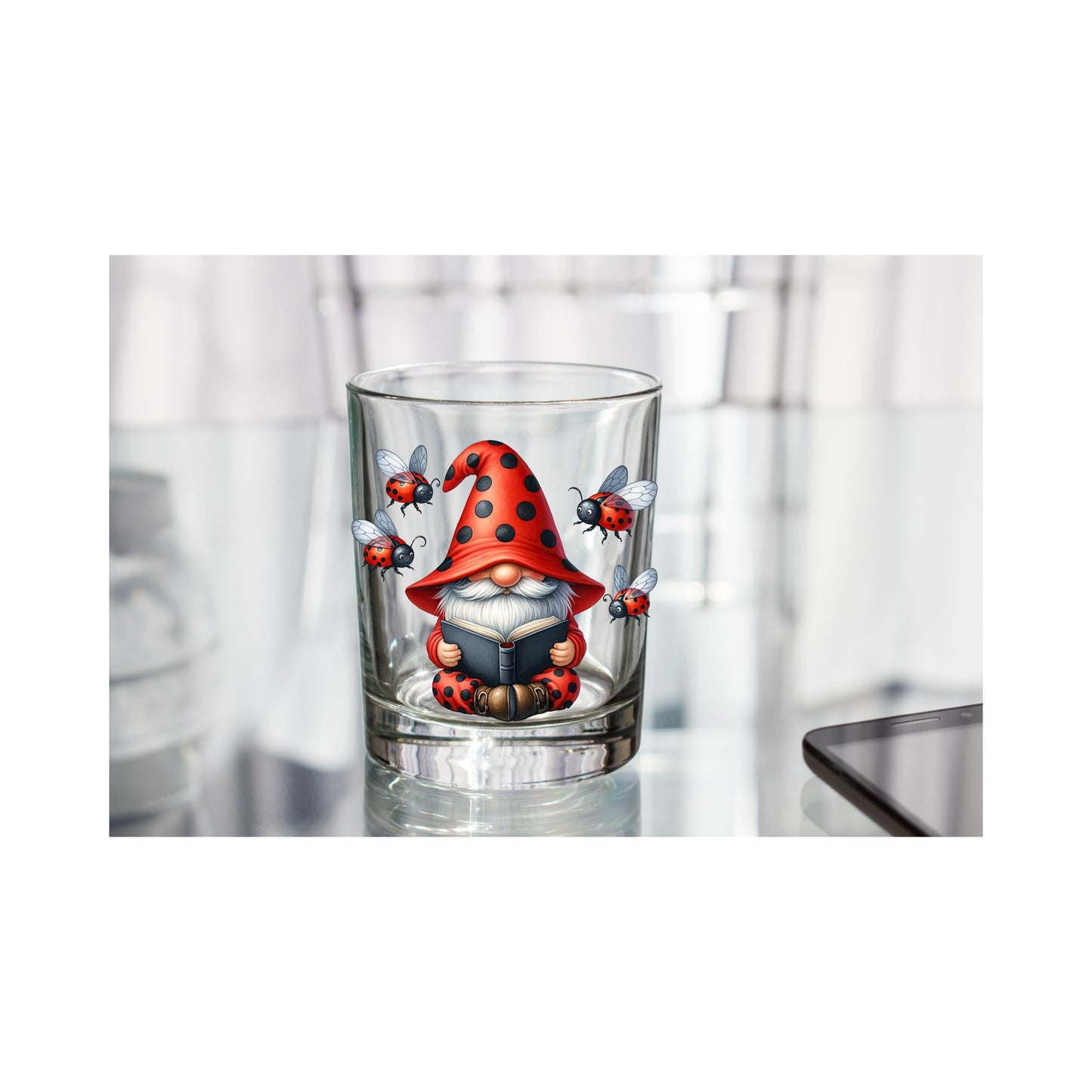 UV DTF Sticker print. Book Ladybug Gnome decal, tumbler decal, permanent sticker. Uv wrap for glass can tumbler. #10046