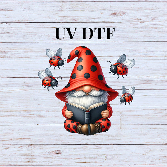 UV DTF Sticker print. Book Ladybug Gnome decal, tumbler decal, permanent sticker. Uv wrap for glass can tumbler. #10046