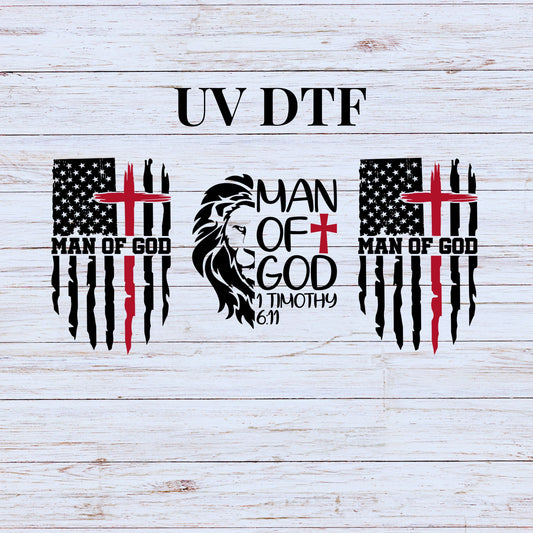 UV DTF Sticker print Ready to apply Man Of God Flag wrap decal, tumbler decal. UV wrap for glass can tumbler. #5157