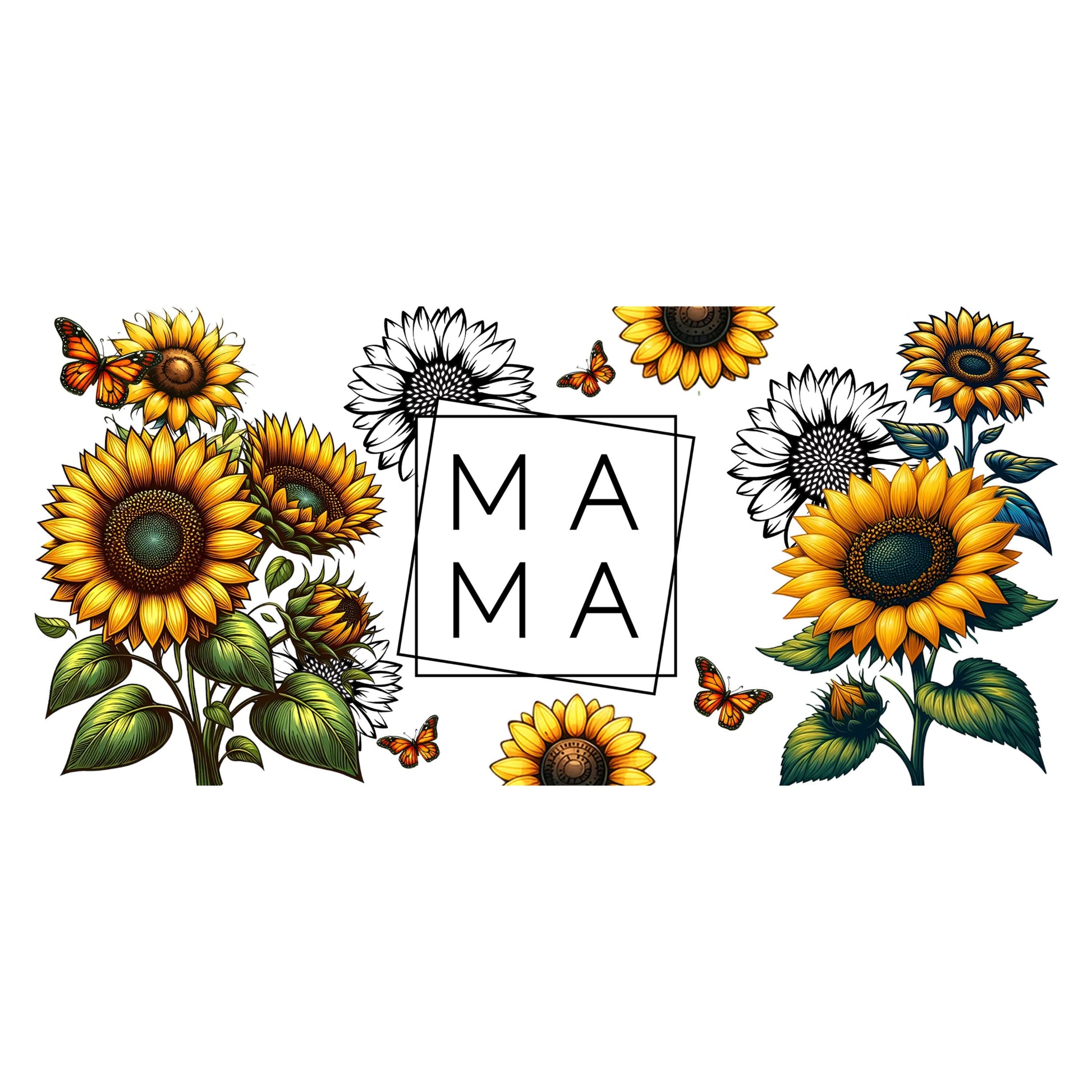 UV DTF Sticker print. Mama sunflowers wrap decal, tumbler decal. UV wrap for glass can tumbler. #5149