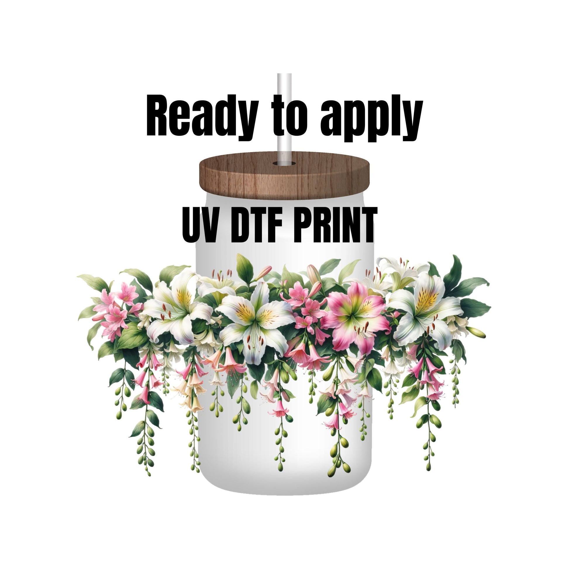 UV DTF Sticker print. Floral Border with hanging flowers wrap decal, tumbler decal. UV wrap for glass can tumbler. #10034