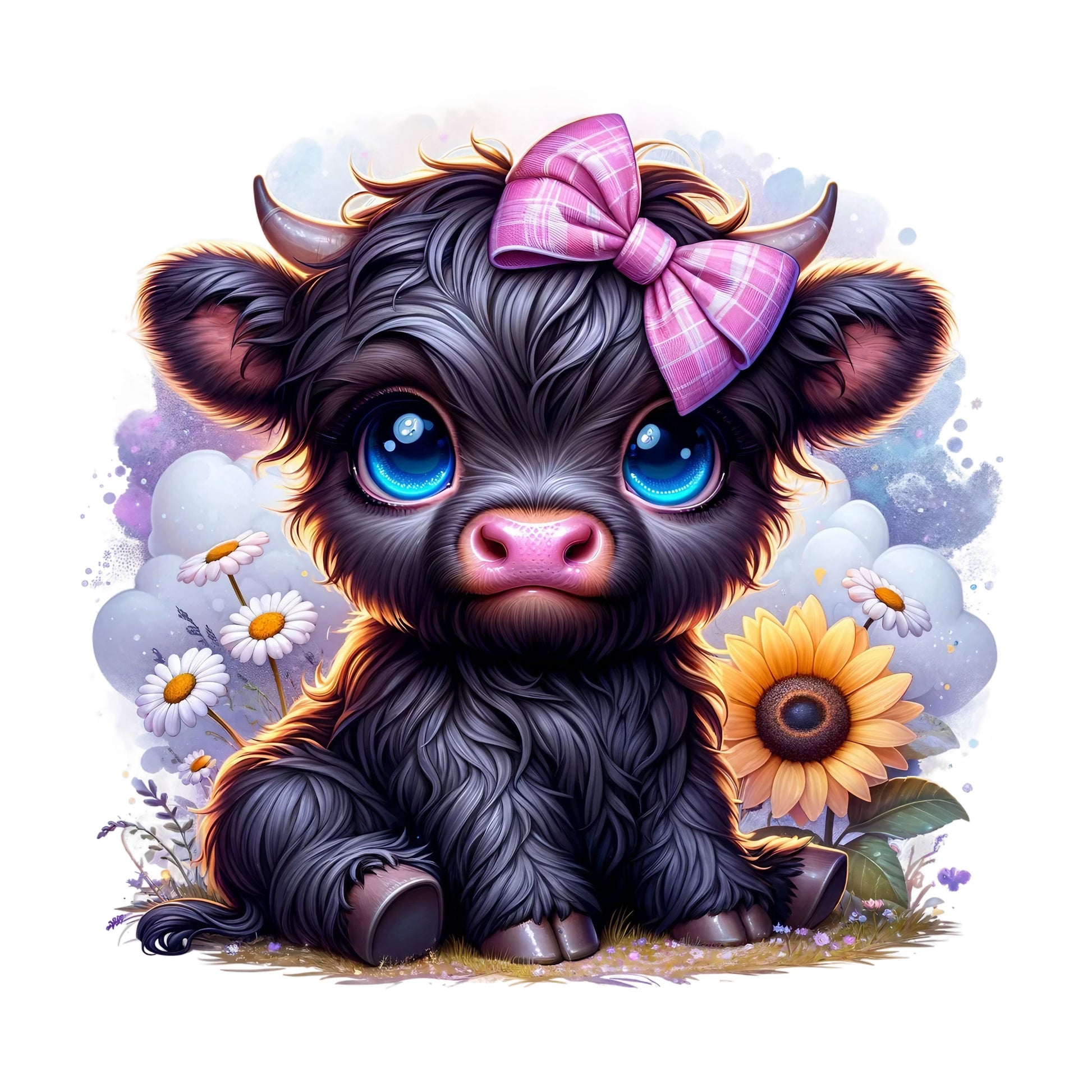 UV DTF Sticker print. Black Baby Cow with Pink accents decal, tumbler decal, permanent sticker. Uv wrap for glass can tumbler. #1025