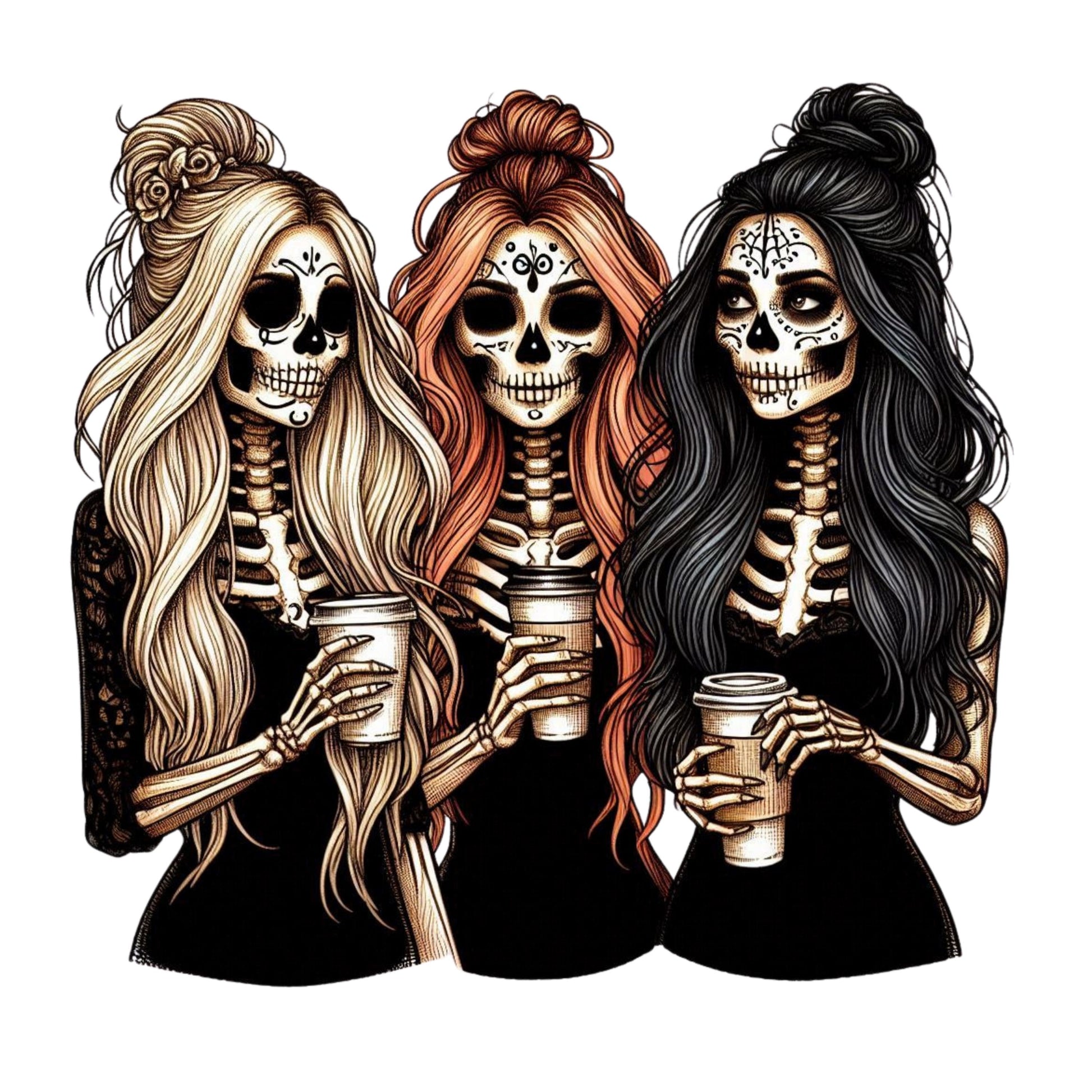 UV DTF Sticker print Skeleton girls ready to apply decal, tumbler decal, permanent sticker. Uv wrap for glass can tumbler. #7007