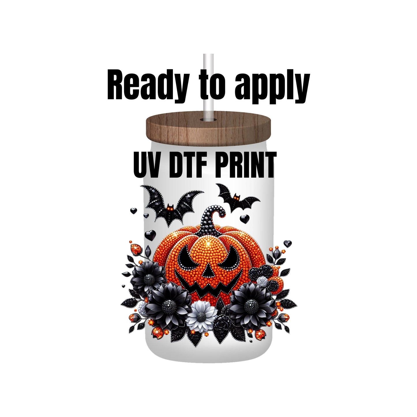 UV DTF Sticker print Pumpkin rhinestone Halloween and fall decal, tumbler decal, permanent sticker. Uv wrap for glass can tumbler. #7011