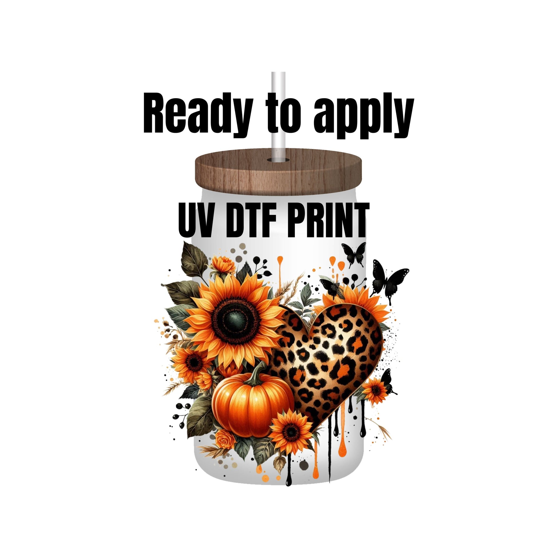 UV DTF Sticker print Leopard Heart Pumpkin Halloween and fall decal, tumbler decal, permanent sticker. Uv wrap for glass can tumbler. #7012