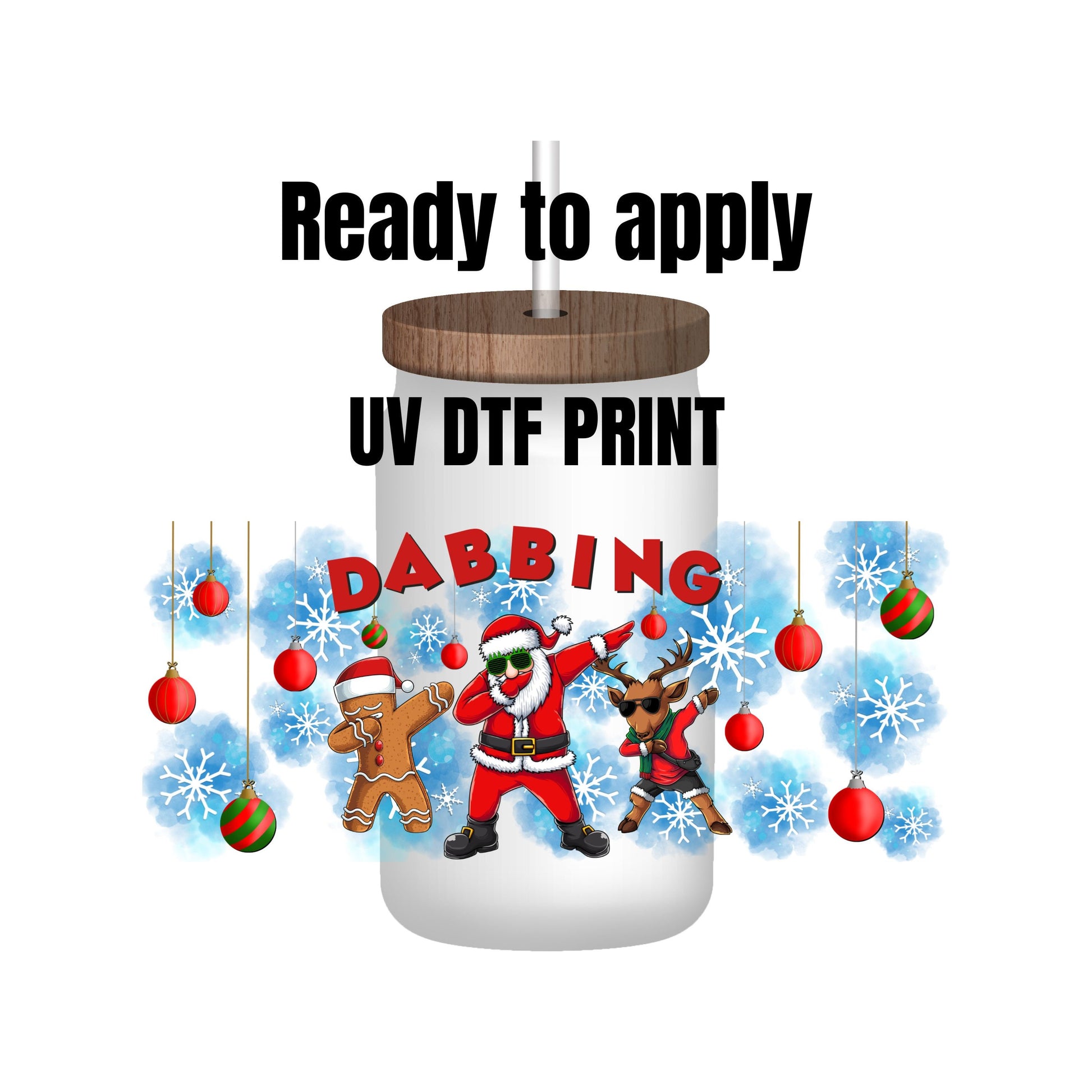 UV DTF Sticker print Christmas Dabbing Wrap decal, tumbler decal, permanent sticker. Uv wrap for Glass can or tumbler. #7015