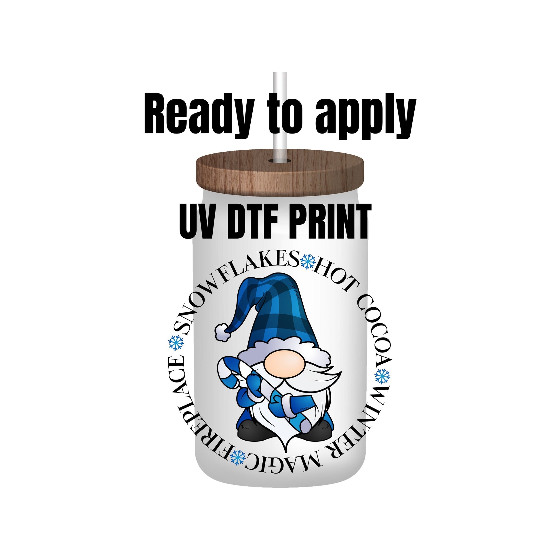 UV DTF Sticker print Gnome Winter Round decal, tumbler decal, permanent sticker. Uv wrap for glass can tumbler. #7019