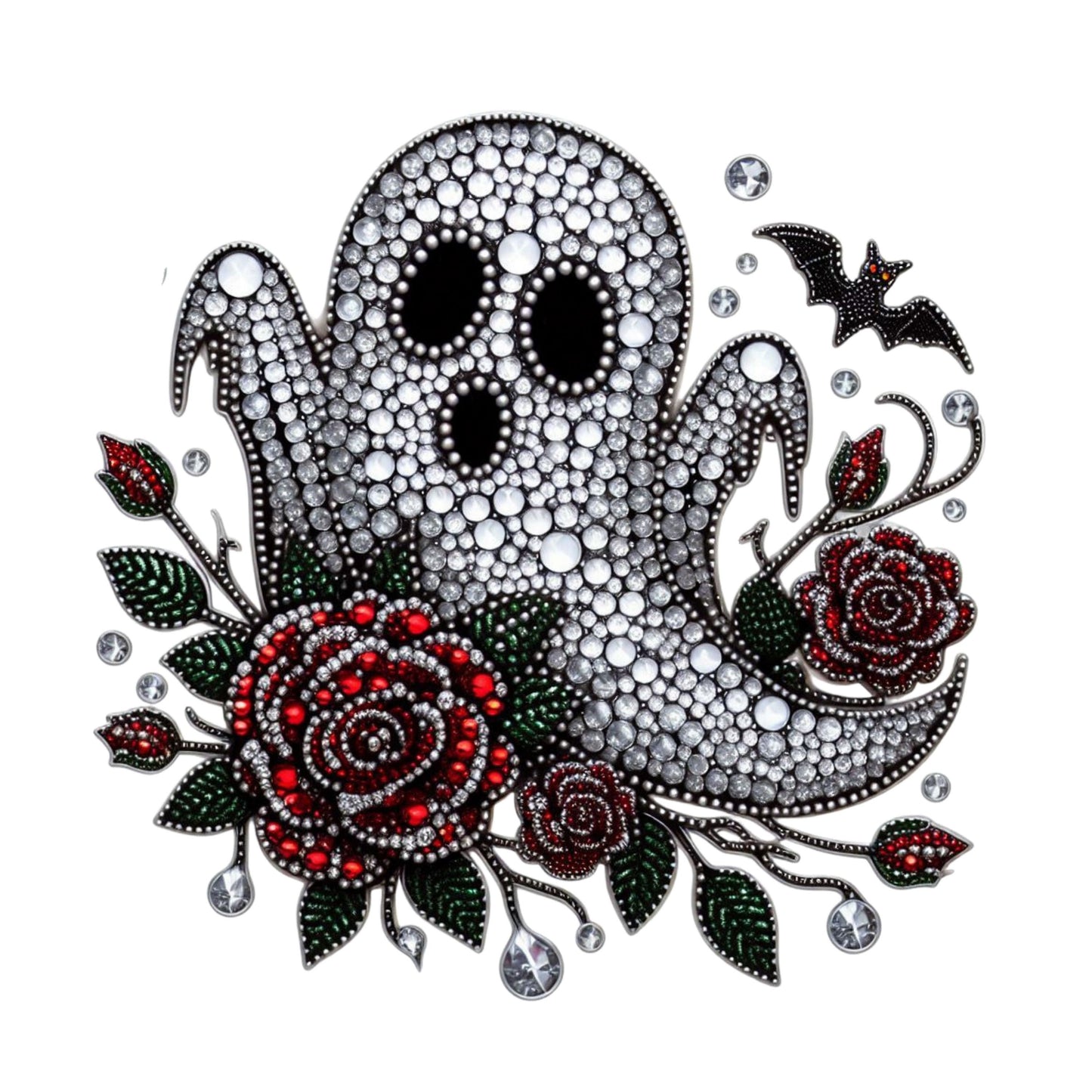 UV DTF Sticker print Ghost and rose rhinestone decal, tumbler decal, permanent sticker. Uv wrap for glass can tumbler. #7024