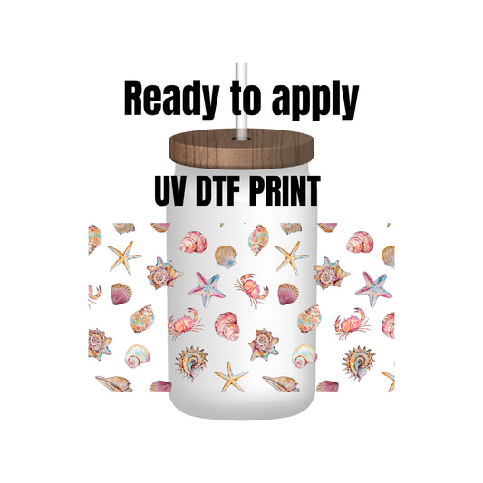 UV DTF Sticker print. Seashell element sheet decals , tumbler decal, permanent sticker. Uv wrap for glass can tumbler. #10042