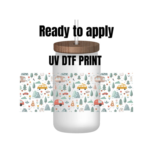 UV DTF Sticker print. Mini Camping element sheet decals , tumbler decal, permanent sticker. Uv wrap for glass can tumbler. #10044