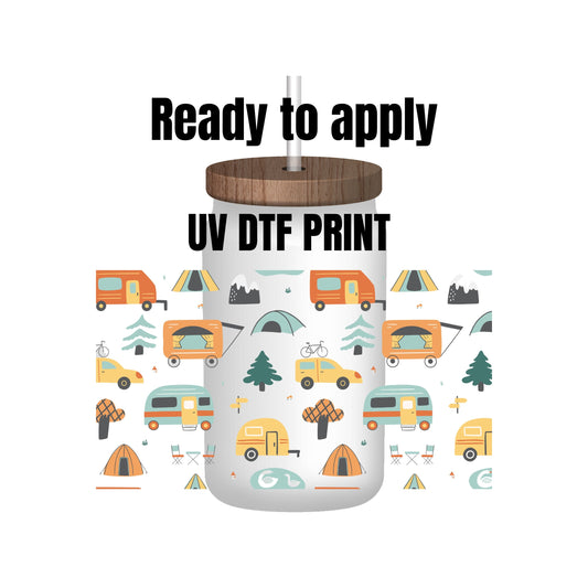 UV DTF Sticker print. Camping element sheet decals , tumbler decal, permanent sticker. Uv wrap for glass can tumbler. #10045