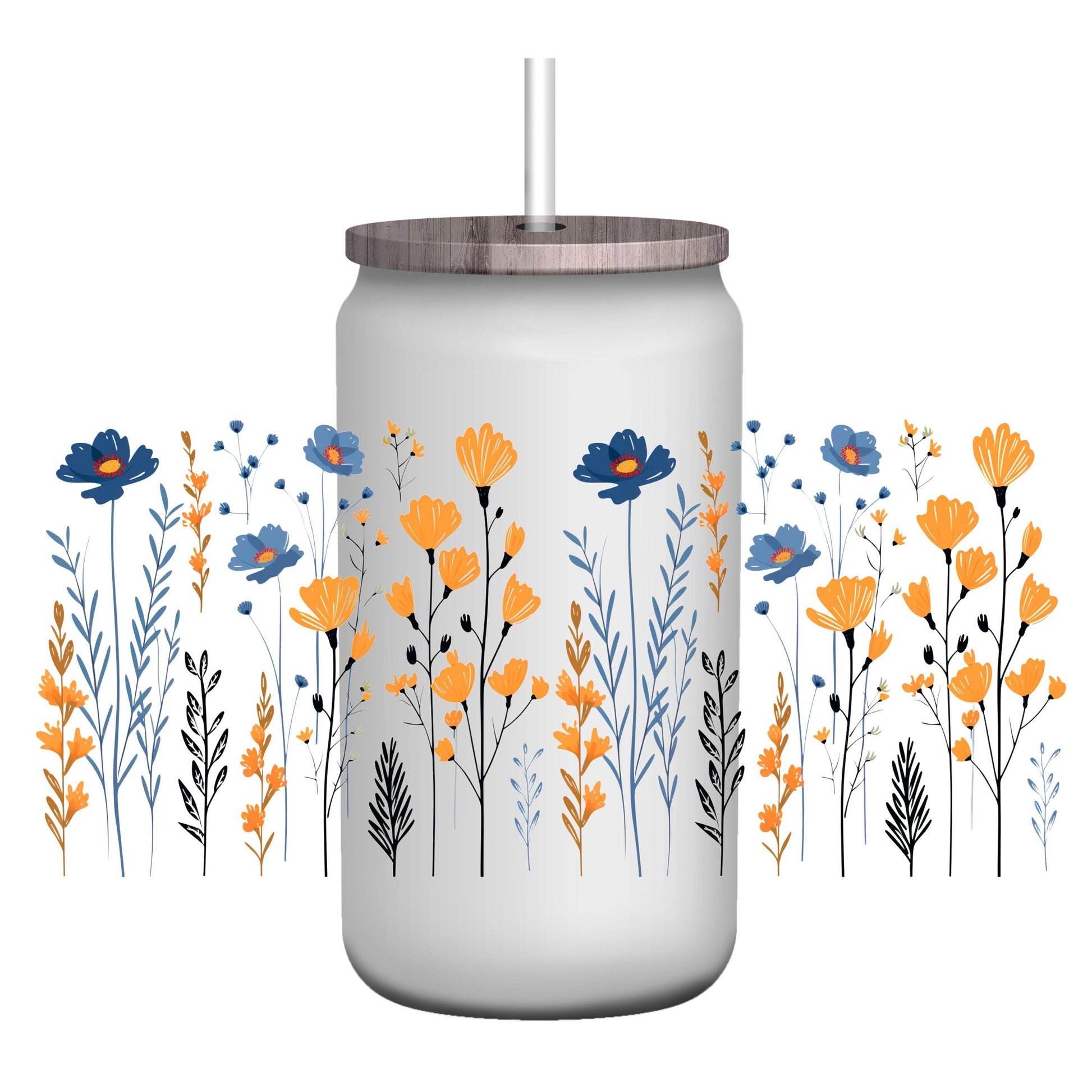 UV DTF Sticker print. Wildflowers Glass Can/Quencher wrap decal, permanent sticker. UV wrap for glass can tumbler. #5159