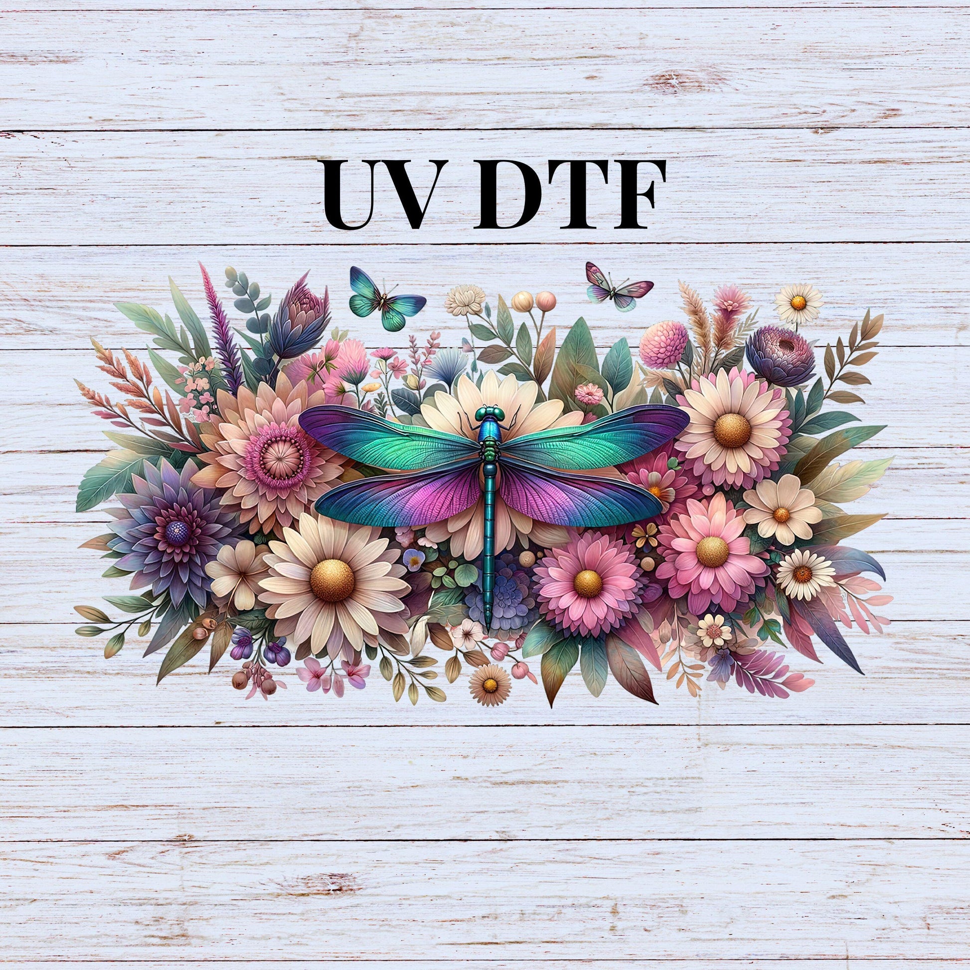 dragonfly with flowers decal